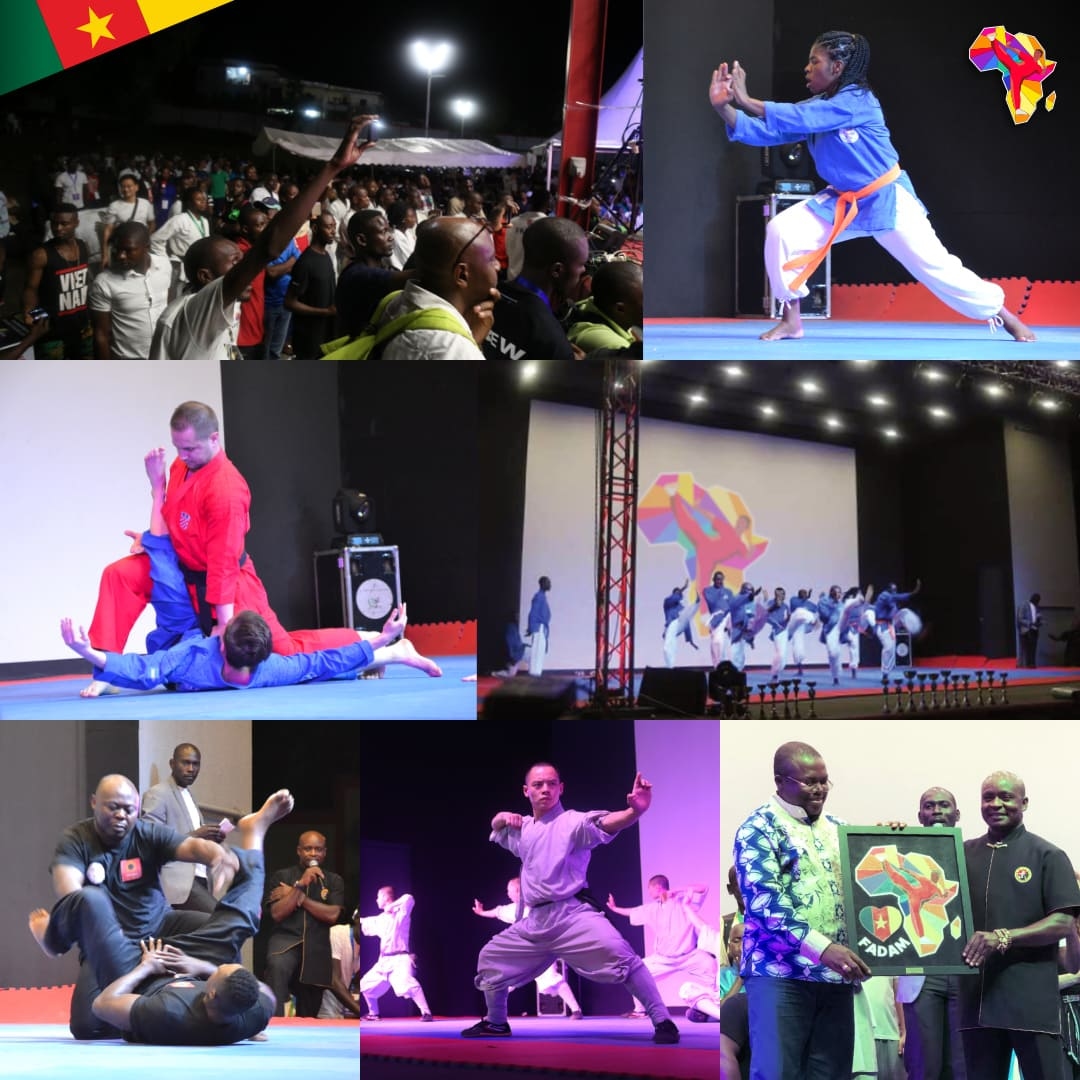 Various pictures of athletes in martials arts competitions and ceremonies